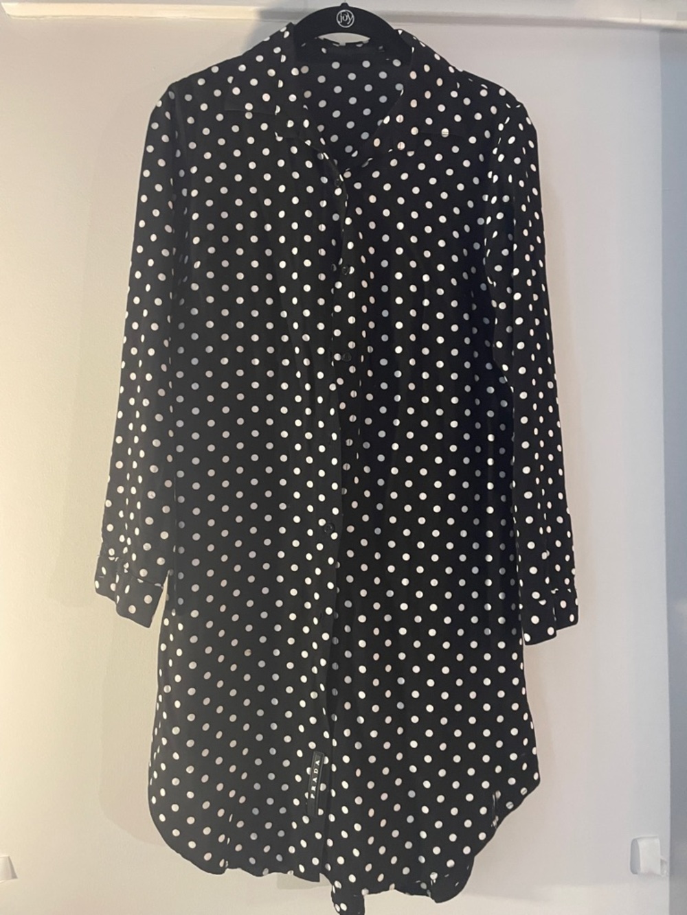 Vintage PRADA UGLY CHIC Black /White Polka Dot Button-Front shirt tail dress M